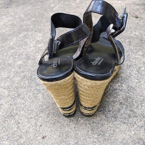 Charles By Charles David Black Strappy Wedges 8 - Picture 5 of 5